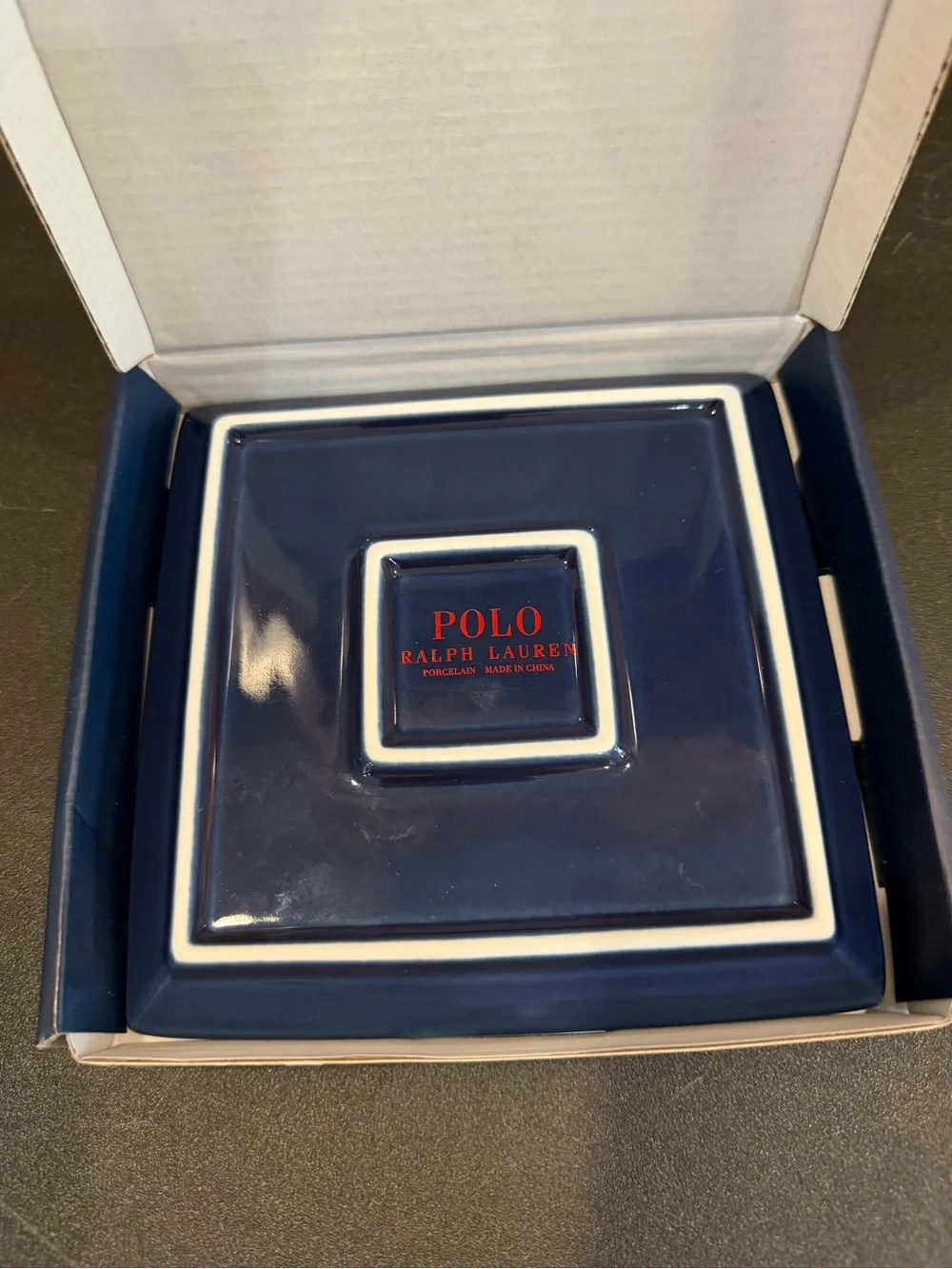 Polo by Ralph Lauren Navy Porcelain Dish with Red Pony Logo